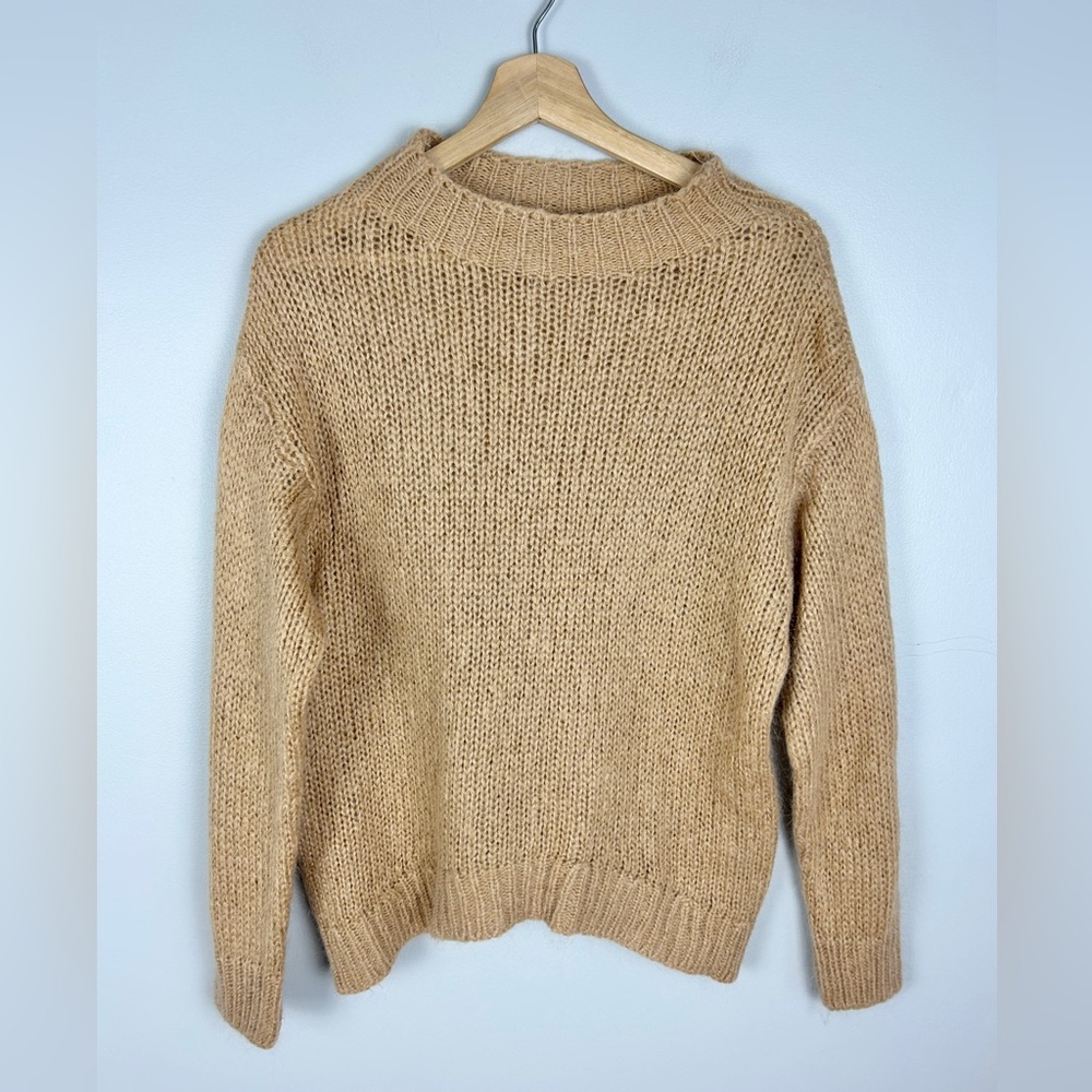 Mohair Wool‎ Crewneck Sweater Loose Knit Large Camel Tan Neutral